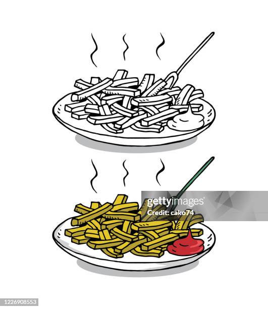 hand drawn plate of fried potatoes - foodie stock illustrations