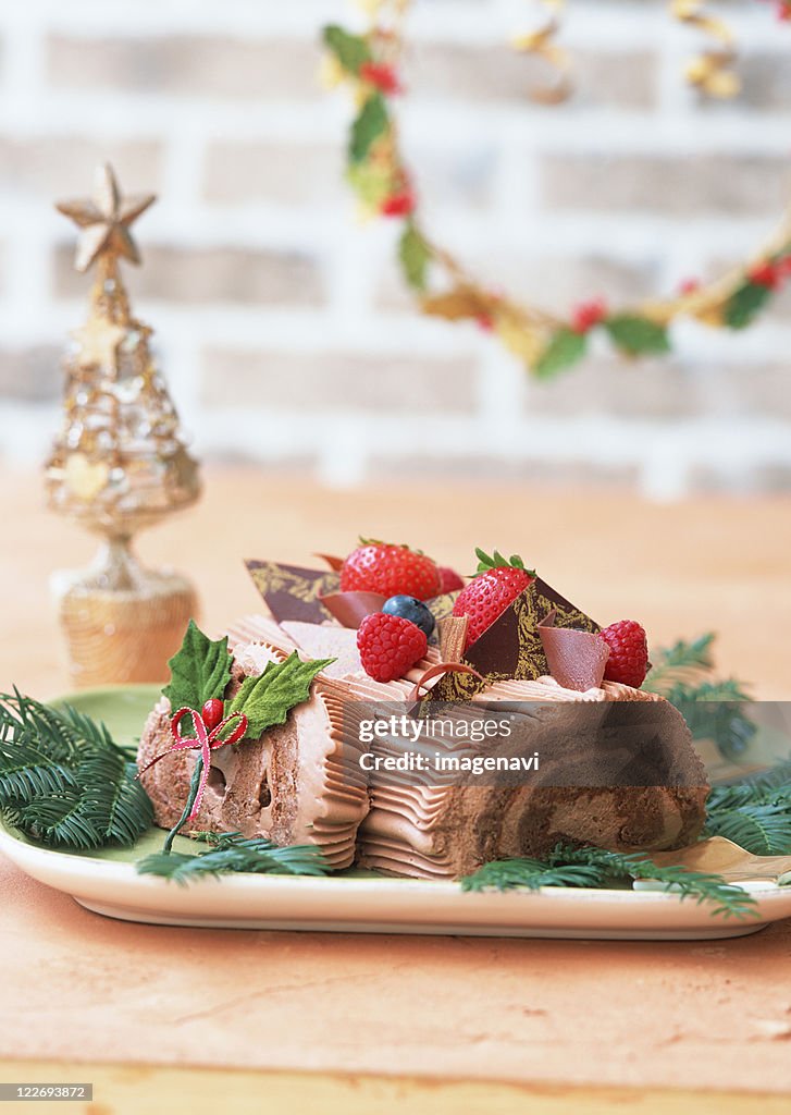 A chocolate yule log