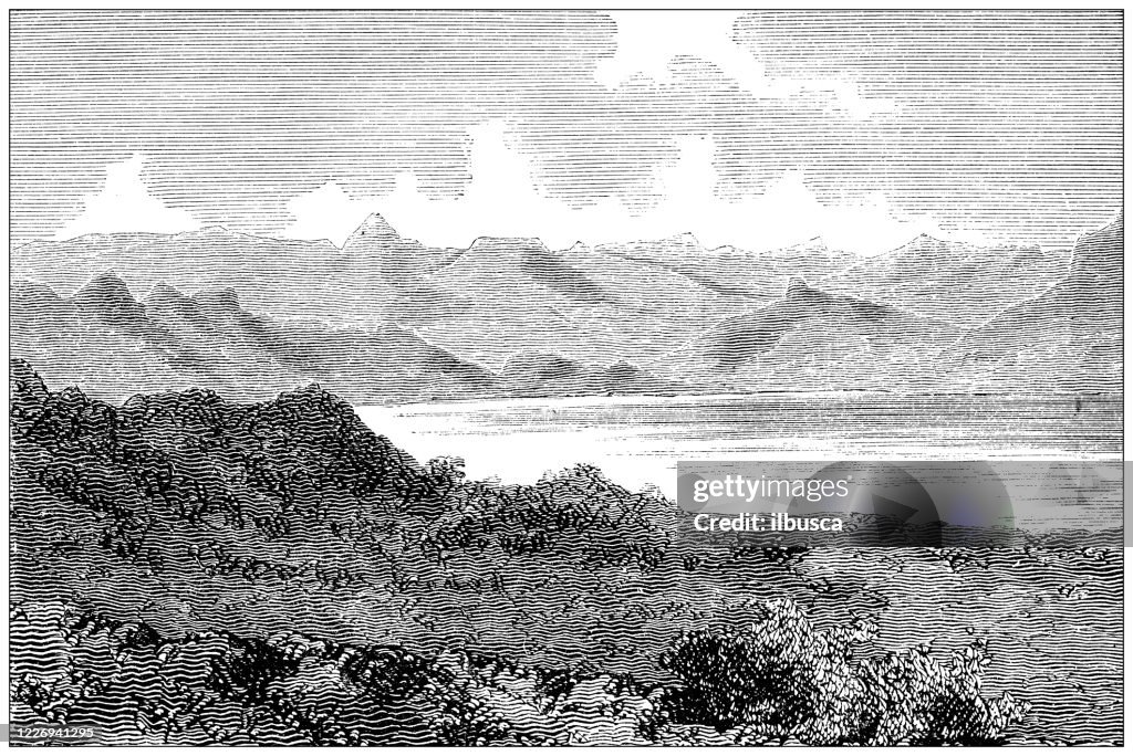 Antique illustration: Lake Hashenge, Ethiopia