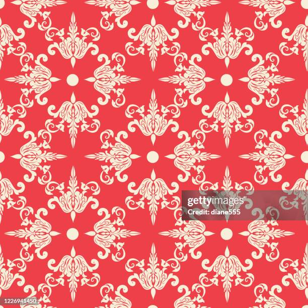 red seamless damask background pattern - moroccan culture stock illustrations