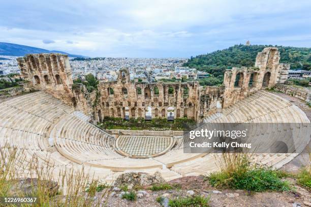 odeon of herodes atticus at acropolis - odeon stock pictures, royalty-free photos & images