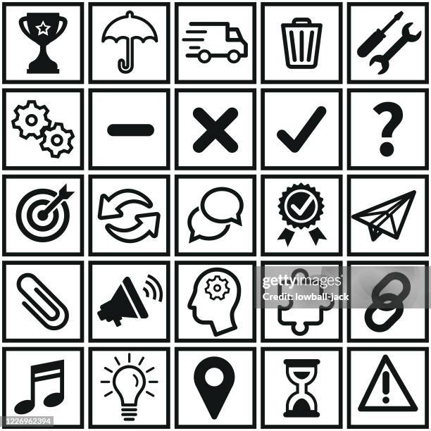 general square flat design black and white icon set stock illustration. - screwdriver stock illustrations