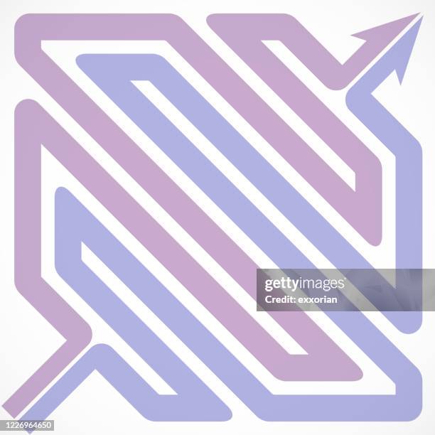 split arrow path form a square maze - ineinander verschlungen stock-grafiken, -clipart, -cartoons und -symbole