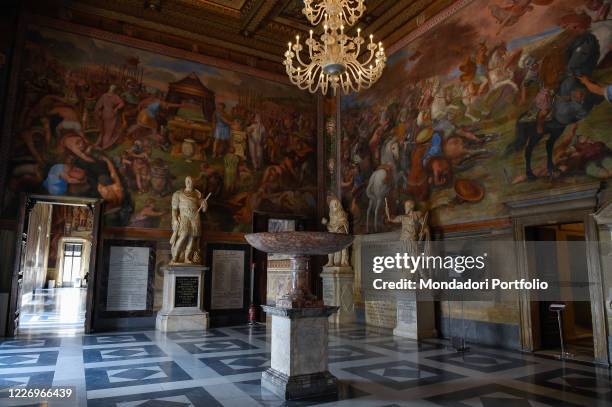 One of the halls of the Palazzo dei Conservatori of the Capitoline Museums during the first weekend after the recent partial reopening of the Roman...