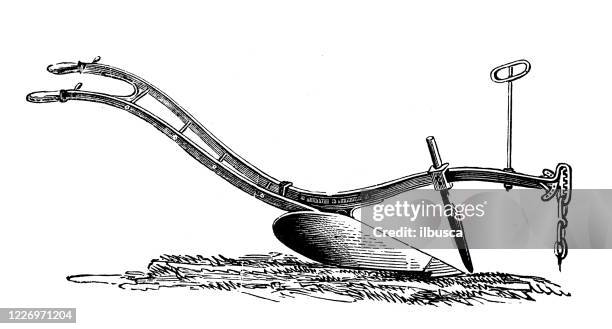 illustrations, cliparts, dessins animés et icônes de illustration antique : machinerie agricole - labour