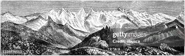 antique illustration: mountain range, appenzell - appenzell innerrhoden stock illustrations
