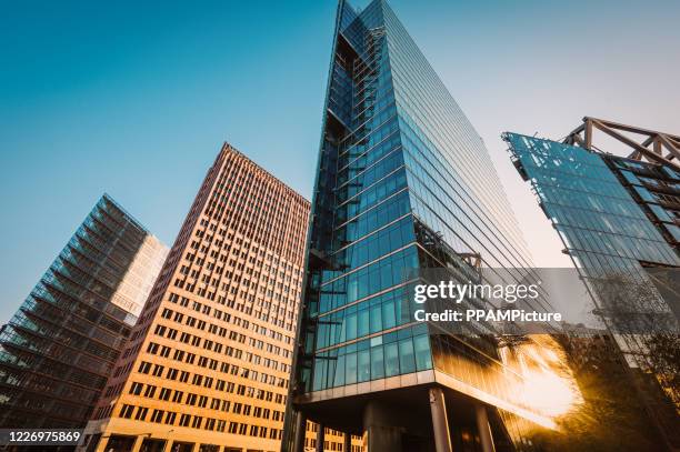 office skysrapers in the sun - potsdamer platz stock pictures, royalty-free photos & images