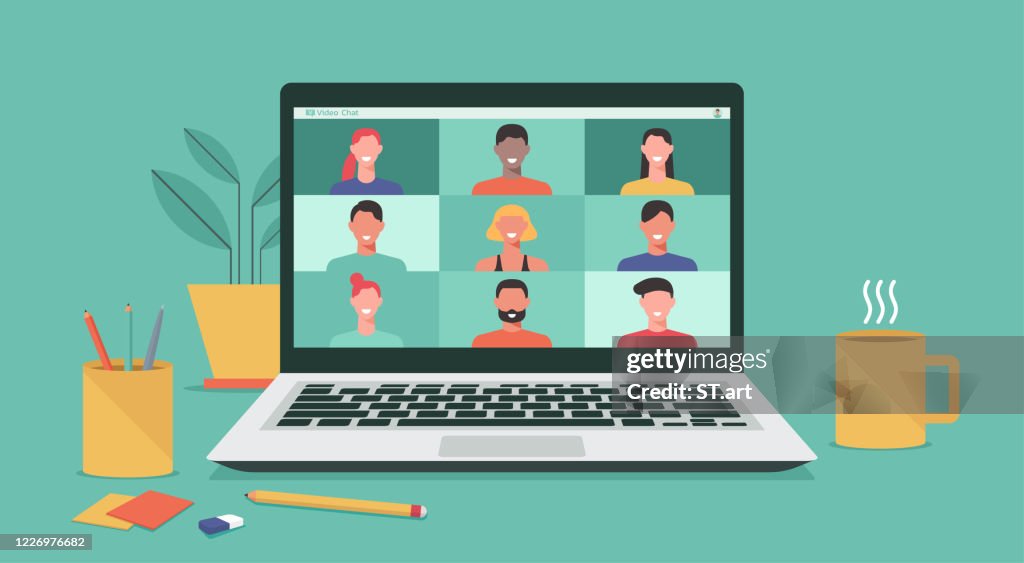 People video conference on laptop computer concept