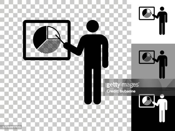 graph presentation icon on checkerboard transparent background - white pie graph stock illustrations
