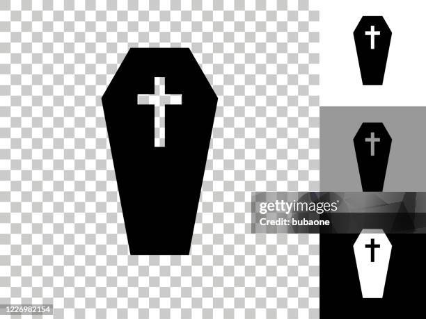 casket & cross icon on checkerboard transparent background - coffin illustration stock illustrations