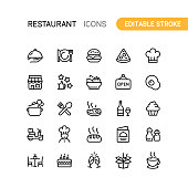 Restaurant Outline Icons Editable Stroke