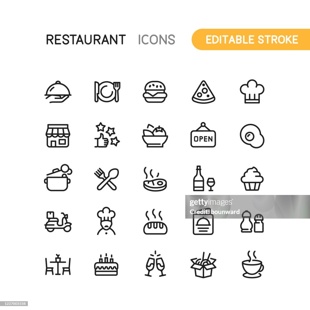 Restaurant Outline Icons Editable Stroke
