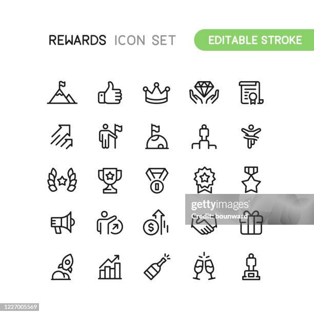 erfolg & belohnungen umriss icons editable stroke - finish line stock-grafiken, -clipart, -cartoons und -symbole