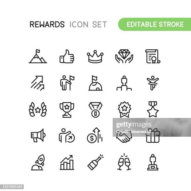 ilustrações de stock, clip art, desenhos animados e ícones de success & rewards outline icons editable stroke - celebratory toast