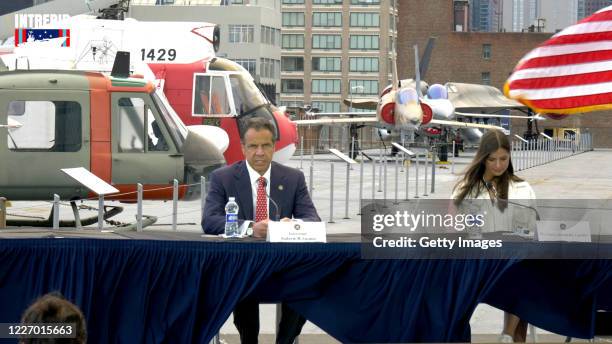 In this screengrab, Governor of New York Andrew Cuomo and Michaela Cuomo speak at the Intrepid Sea, Air & Space Museum’s virtual Memorial Day...