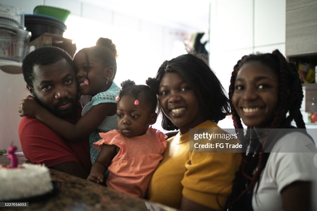 Portrait of a happiness family celebrating a birthday party at home