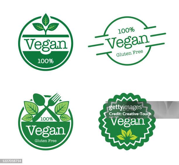 ilustraciones, imágenes clip art, dibujos animados e iconos de stock de logotipo de producción de alimentos veganos y orgánicos - restaurant logo