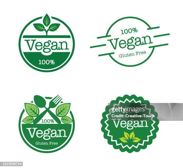 ビーガン食品とオーガニック生産ロゴ - ヴィーガン料理点のイラスト素材／クリップアート素材／マンガ素材／アイコン素材