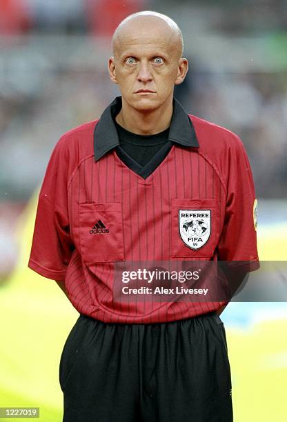 Pierluigi Collina of Italy, the referee for the match between the Republic of Ireland and Yugoslavia in the European Championship qualifying game at...