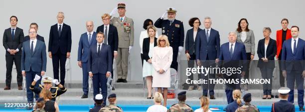 French Prime Minister Jean Castex, French President Emmanuel Macron and his wife Brigitte Macron, President of the French Senate, German Health...