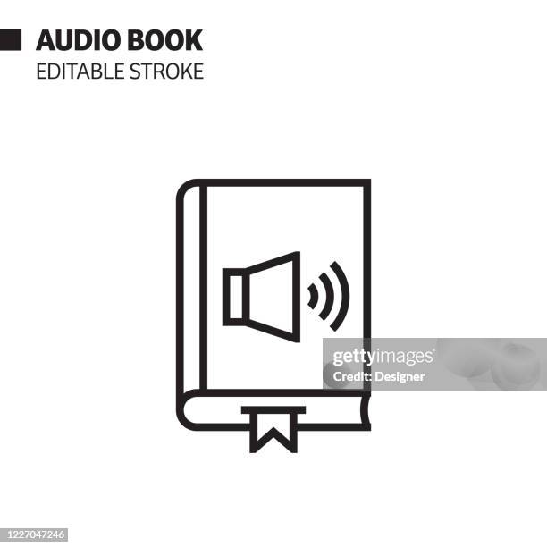 ilustraciones, imágenes clip art, dibujos animados e iconos de stock de icono de línea de libro de audio, ilustración de símbolo vectorial de esquema. píxel perfecto, trazo editable. - audiolibro
