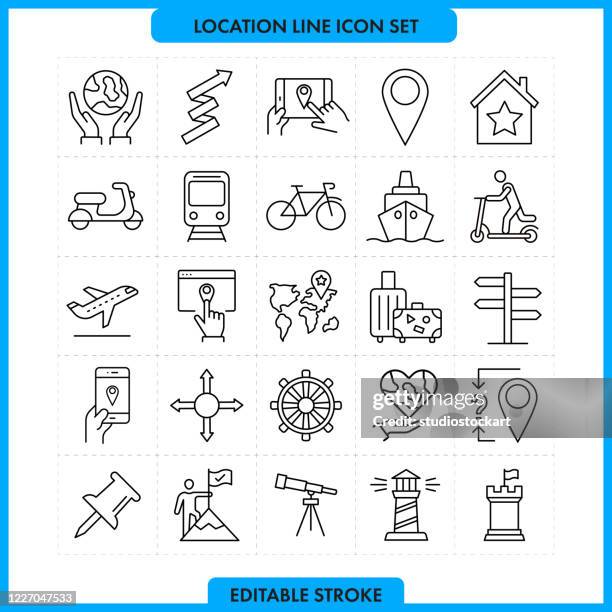 position line icon set. bearbeitbarer strich - touch map stock-grafiken, -clipart, -cartoons und -symbole