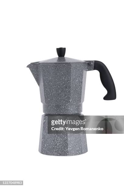 moka pot coffee maker isolated on white background - moka pot stockfoto's en -beelden