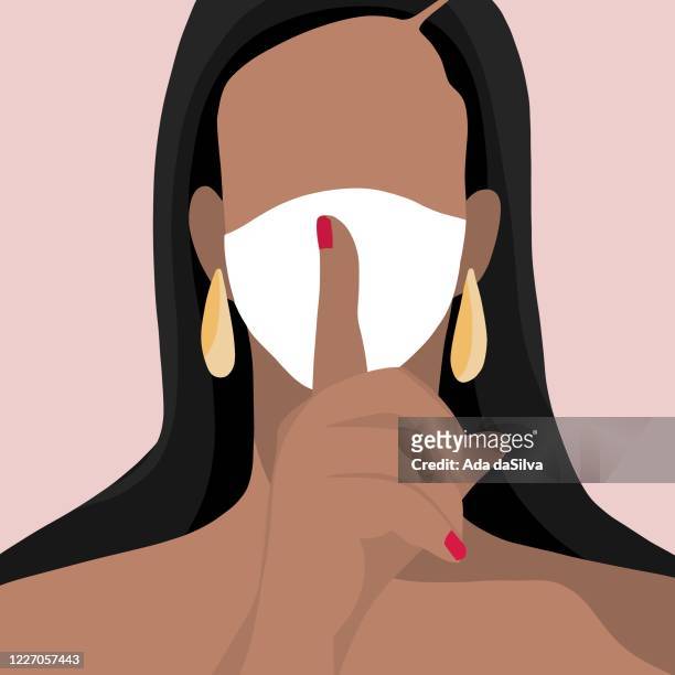 a women wearing a surgical mask and hand sign - actress stock illustrations