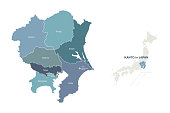 kanto map. japan region vector map.