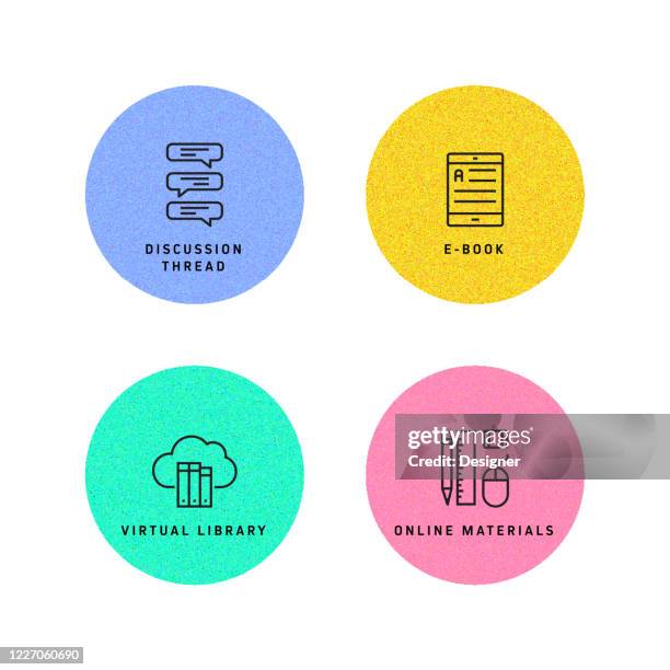 online education, e-learning, home schooling related modern vector icons - online library stock illustrations