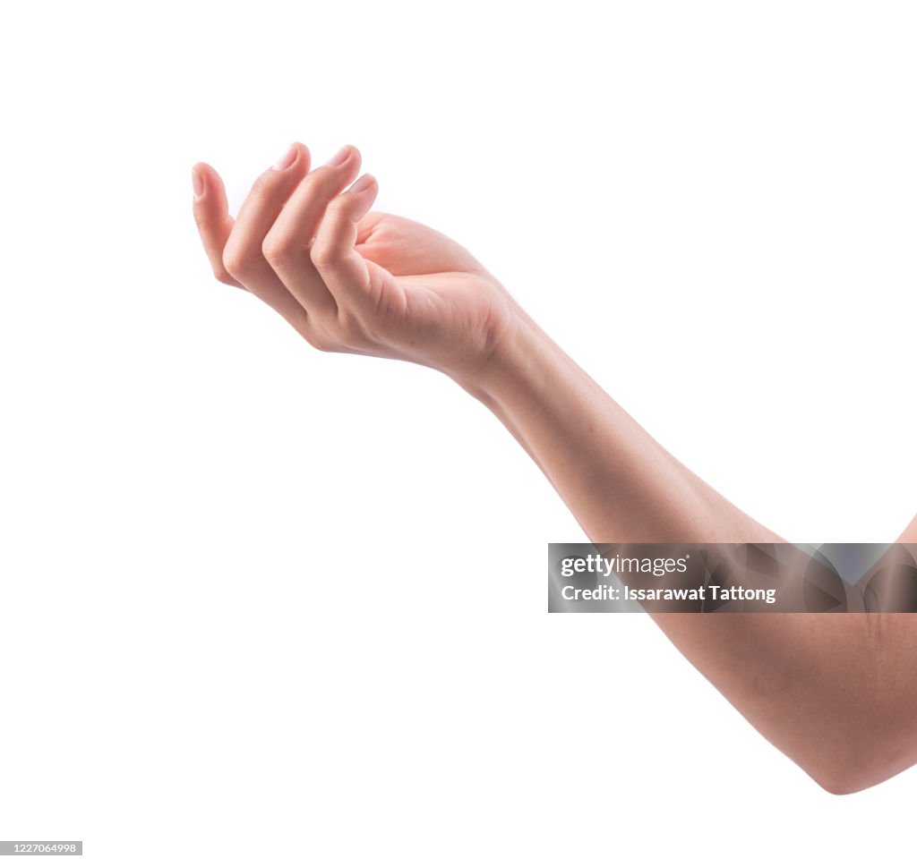 Woman hand isolated on white background