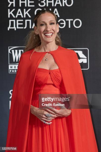 Actress Sarah Jessica Parker arrives at the film presentation of "I Don't Know How She Does It" at Ritz Carlton hotel on August 28, 2011 in Moscow,...