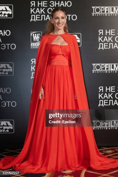 Actress Sarah Jessica Parker arrives at the film presentation of "I Don't Know How She Does It" at Ritz Carlton hotel on August 28, 2011 in Moscow,...