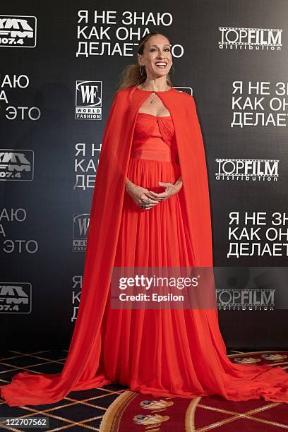 Actress Sarah Jessica Parker arrives at the film presentation of "I Don't Know How She Does It" at Ritz Carlton hotel on August 28, 2011 in Moscow,...