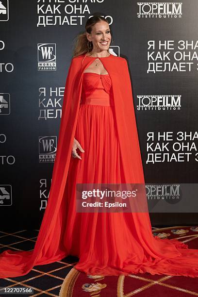 Actress Sarah Jessica Parker arrives at the film presentation of "I Don't Know How She Does It" at Ritz Carlton hotel on August 28, 2011 in Moscow,...