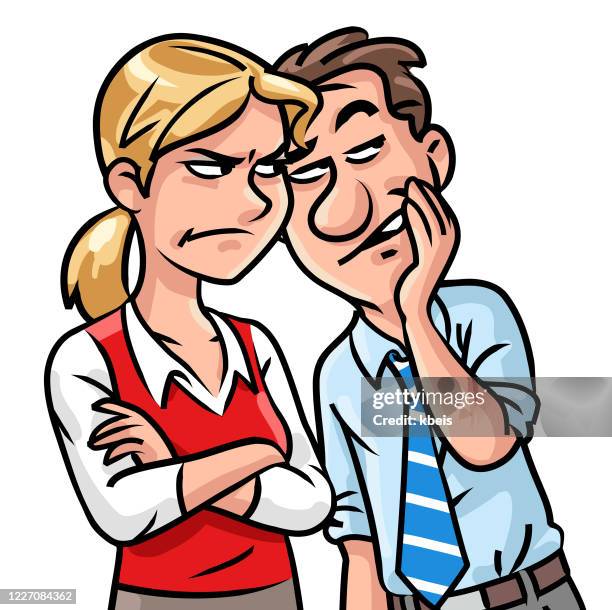 man whispering into a young woman's ear - sexual harassment stock illustrations