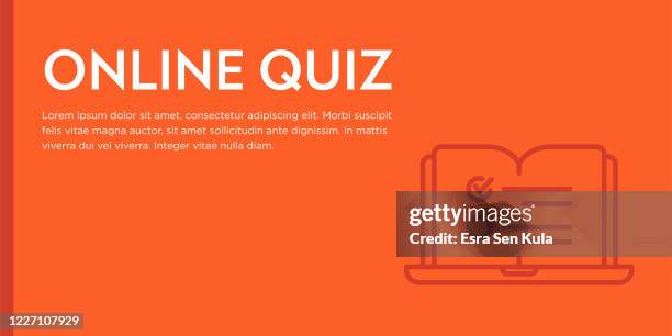 online quiz flat web banner with editable stroke icon - college students tablets stock illustrations