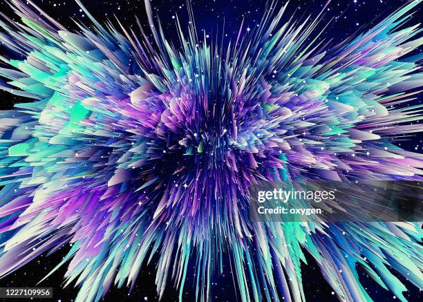 abstract radial colorful space stars nebula lights motion speed lines black background - burst of energy stockfoto's en -beelden