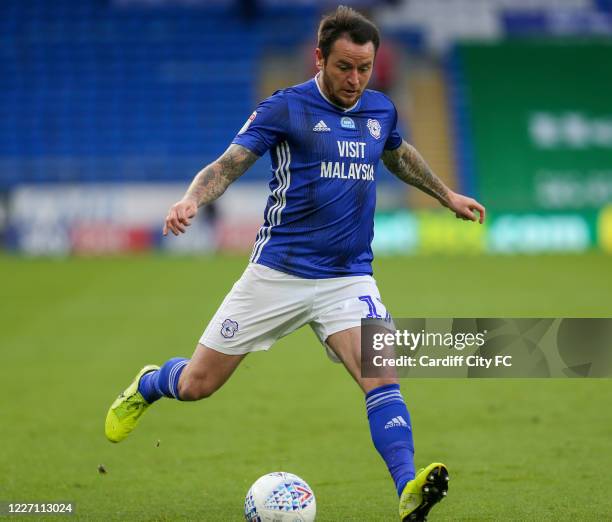Lee Tomlin of Cardiff City FC during the Sky Bet Championship match between Cardiff City and Derby County at Cardiff City Stadium on July 14, 2020 in...