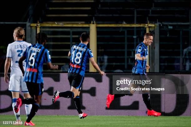 Mario Pasalic of Atalanta Bergamo celebrates 1-0 during the Italian Serie A match between Atalanta Bergamo v Brescia at the Stadio Atleti Azzurri d...