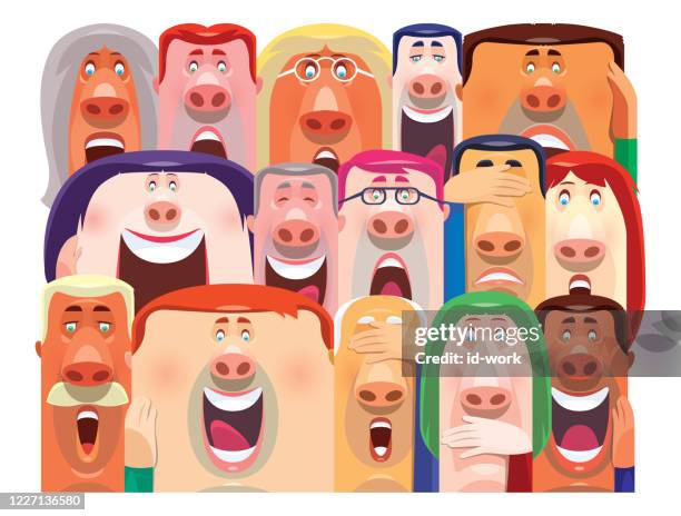 group of people surprising and screaming - man shouting face stock illustrations