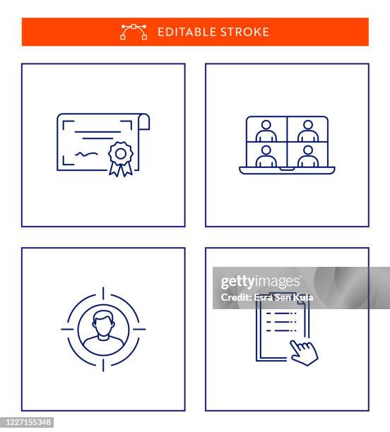 e-learning mini line icon set with editable stroke. - virtual university class stock illustrations