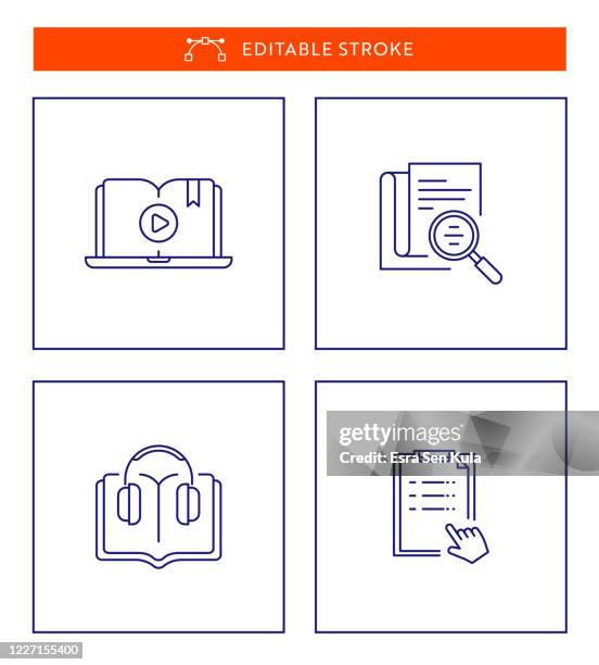 e-learning mini line icon set with editable stroke. - elementary school library stock illustrations