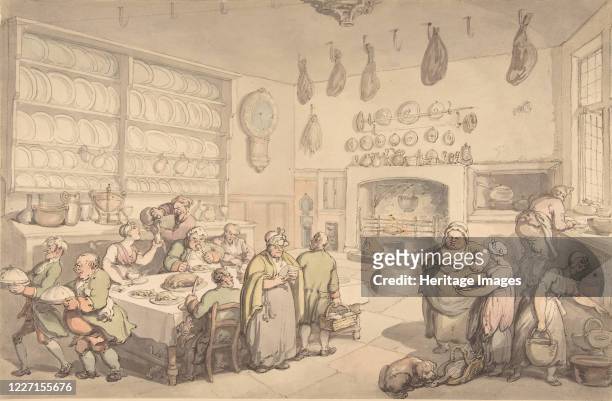 The Squire's Kitchen, late 18th-early 19th century. Artist Thomas Rowlandson.