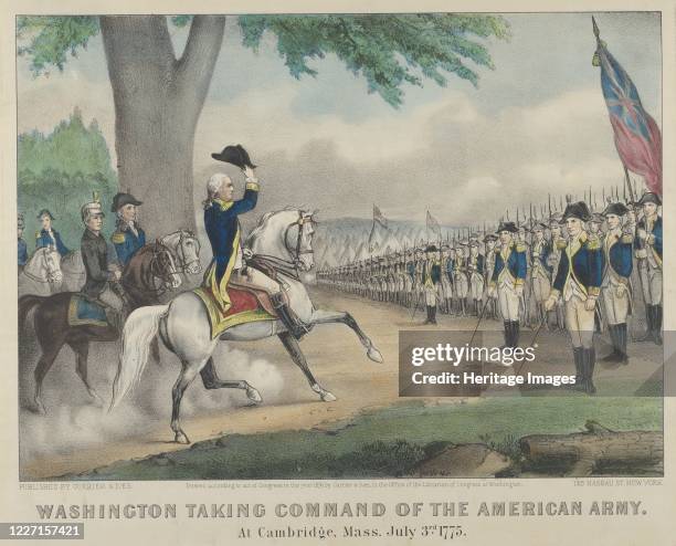 Washington Taking Command of the American Army - At Cambridge, Massachusetts, July 3rd 1876. Artist Nathaniel Currier, James Merritt Ives, Currier...
