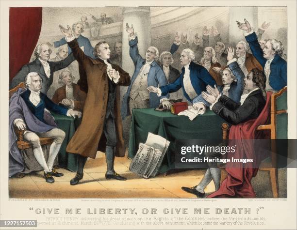 Give Me Liberty or Give Me Death!-Patrick Henry delivering his great speech on the Rights of the Colonies, before the Virginia Assembly, convened at...