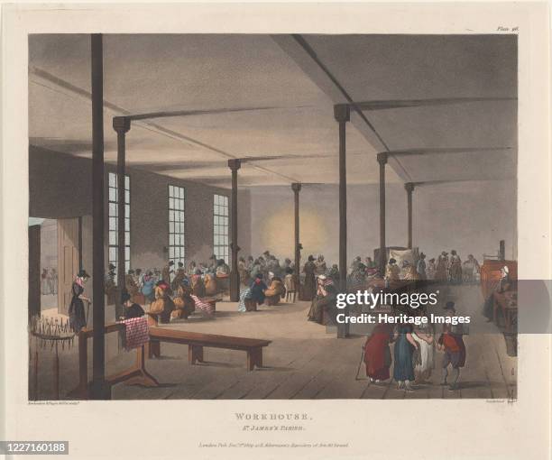 Workhouse, St. James's Parish, December 1, 1809. Artist Thomas Rowlandson, Augustus Charles Pugin, Thomas Sunderland.