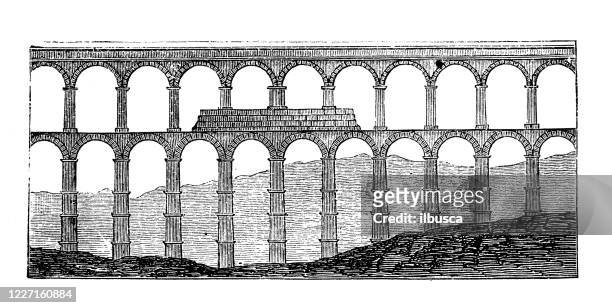 antique illustration: aqueduct of segovia - segovia stock illustrations