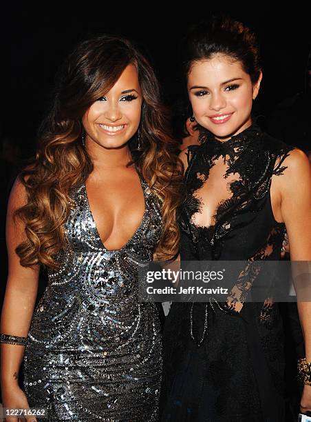 Singers Demi Lovato and Selena Gomez arrive at the 2011 MTV Video Music Awards at Nokia Theatre L.A. Live on August 28, 2011 in Los Angeles,...