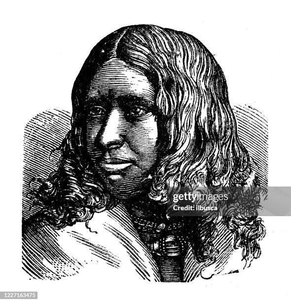 antique illustration: asian and european native, toda girl, india - india tribal people stock illustrations